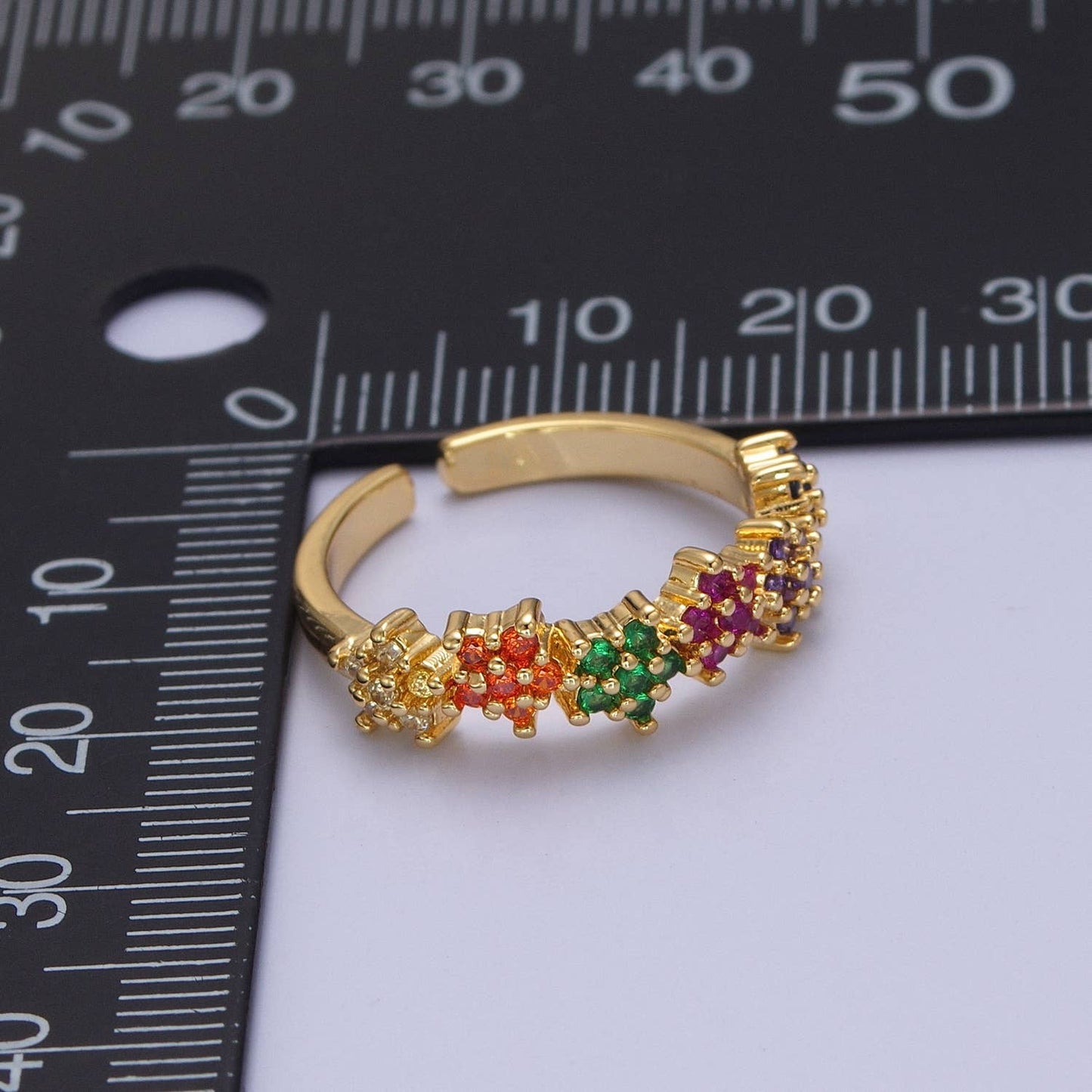 Multicolor CZ Crystal Stone Flower Gold Open Ring O2133