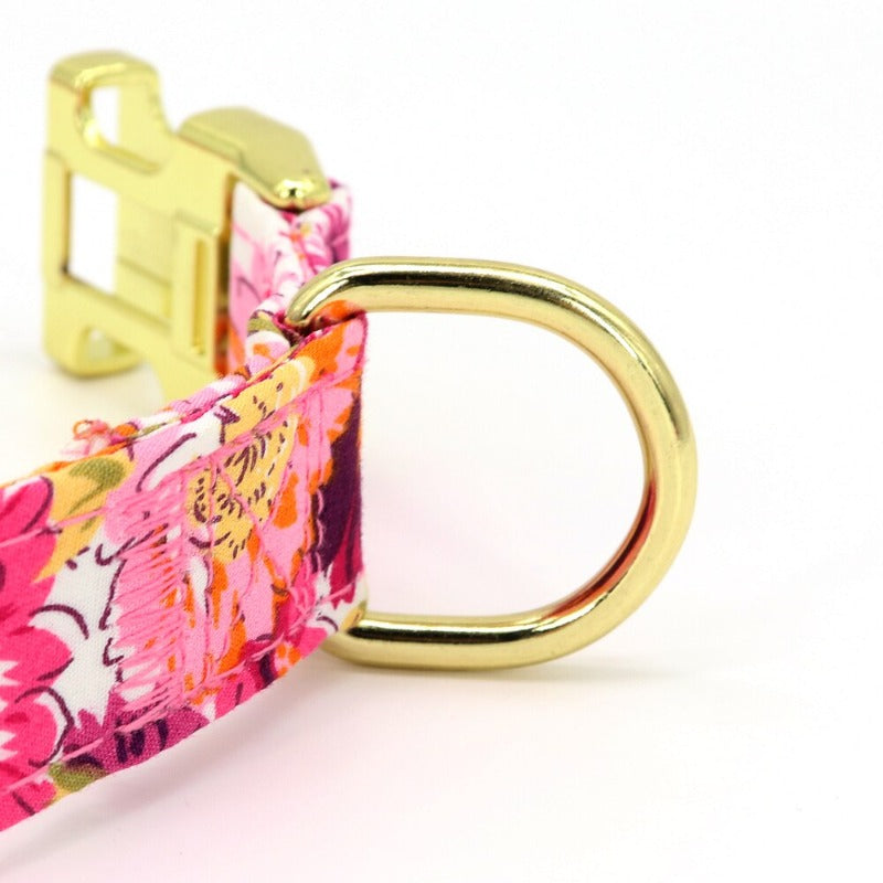 Pink Rose Flower Dog Collar & Leash Set | Personalized Free