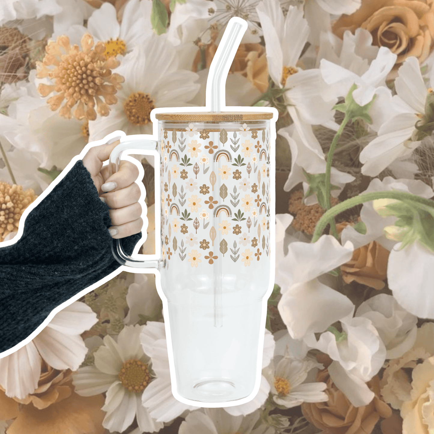 Neutral Wildflowers Tumbler with Lid and Straw