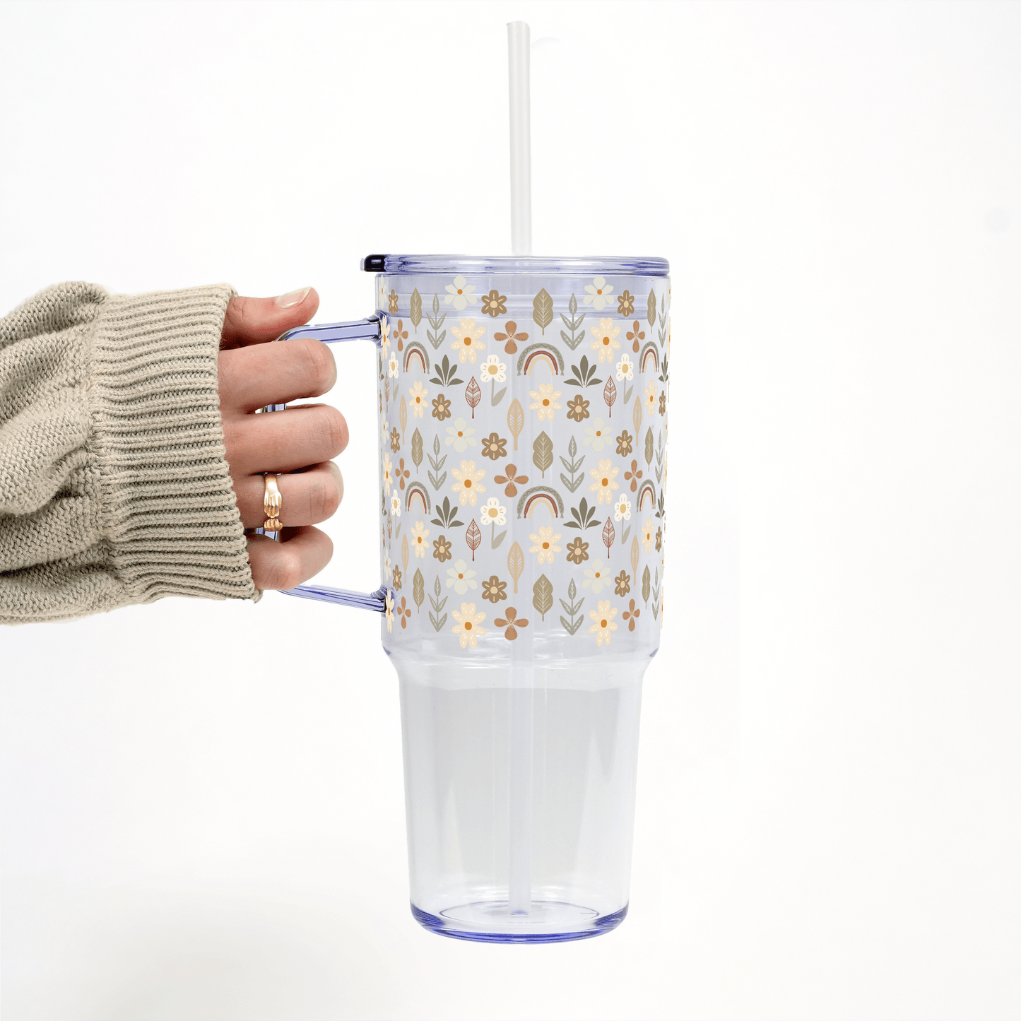 Neutral Wildflowers Tumbler with Lid and Straw
