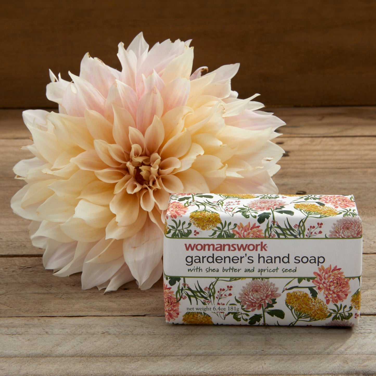 Gardener's Hand Soap, packaged in Dahlia print