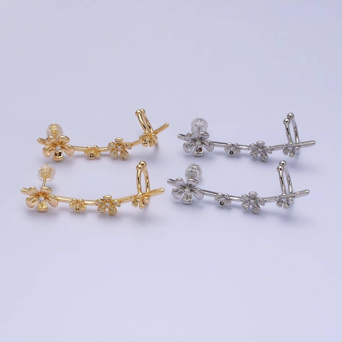 16K Gold-Filled Flower Ear Climber Earrings Stud Earring Floral Daisy | AD1478 AD1479