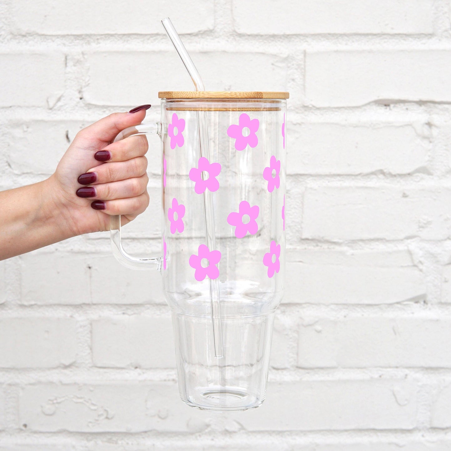 Daisy 40oz Glass or Plastic Tumbler With Lid and Straw