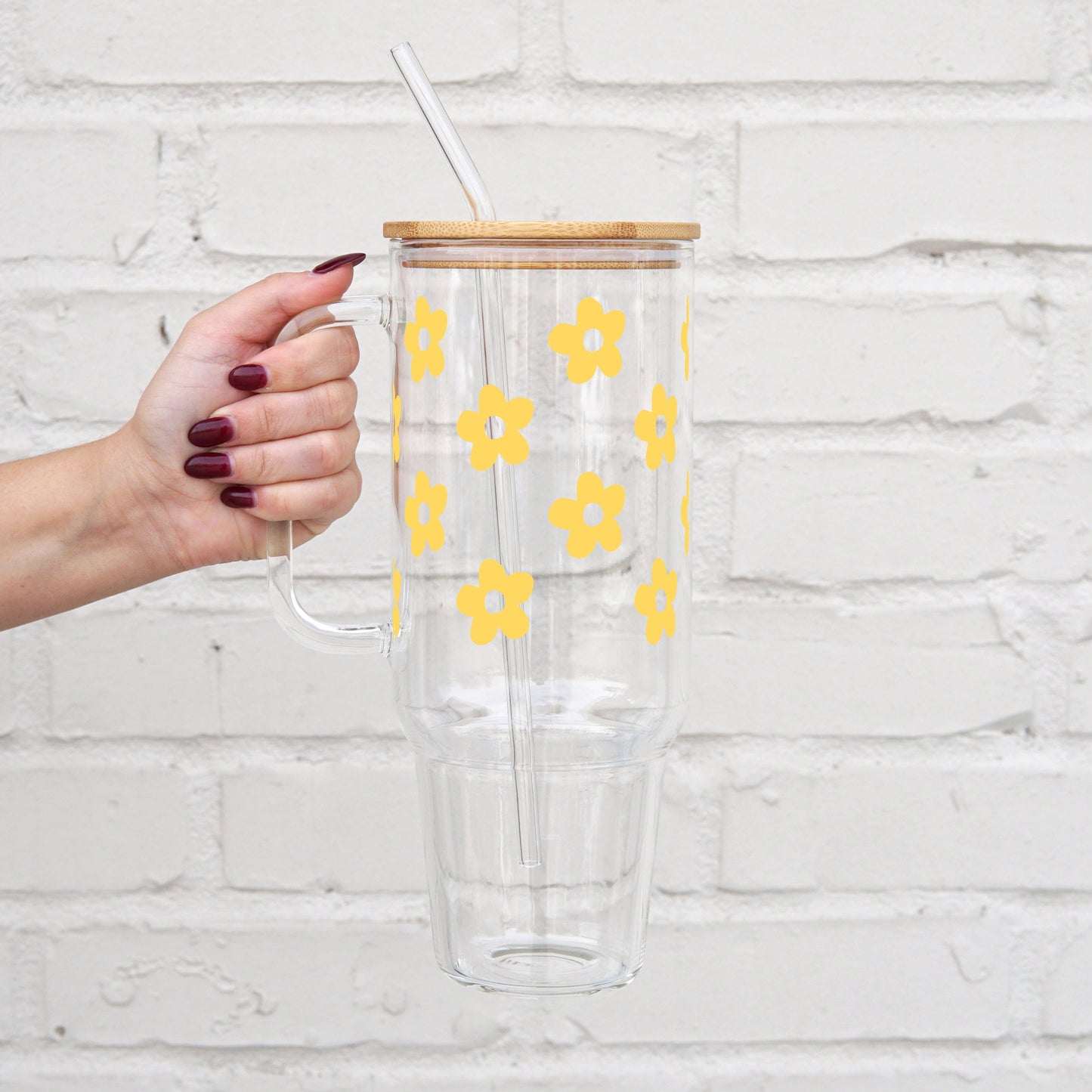 Daisy 40oz Glass or Plastic Tumbler With Lid and Straw