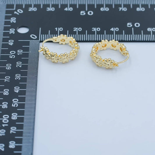 24K Gold Filled 20mm Daisy Flower Latch Hoop Earrings | V533