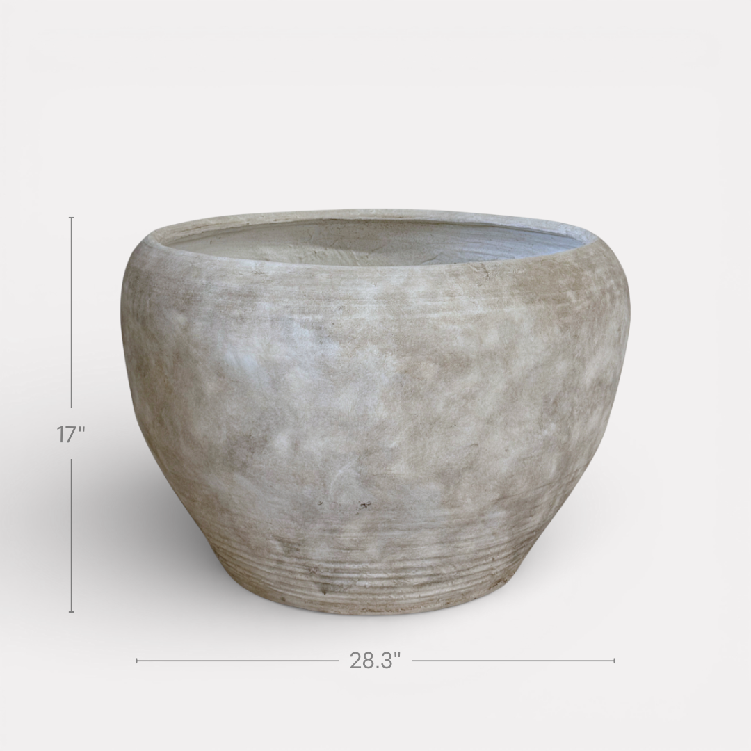 Titan XXL, Fiber Clay Pot, Hand-painted in Aged White or Aged Black, 28.3"D x 17"H