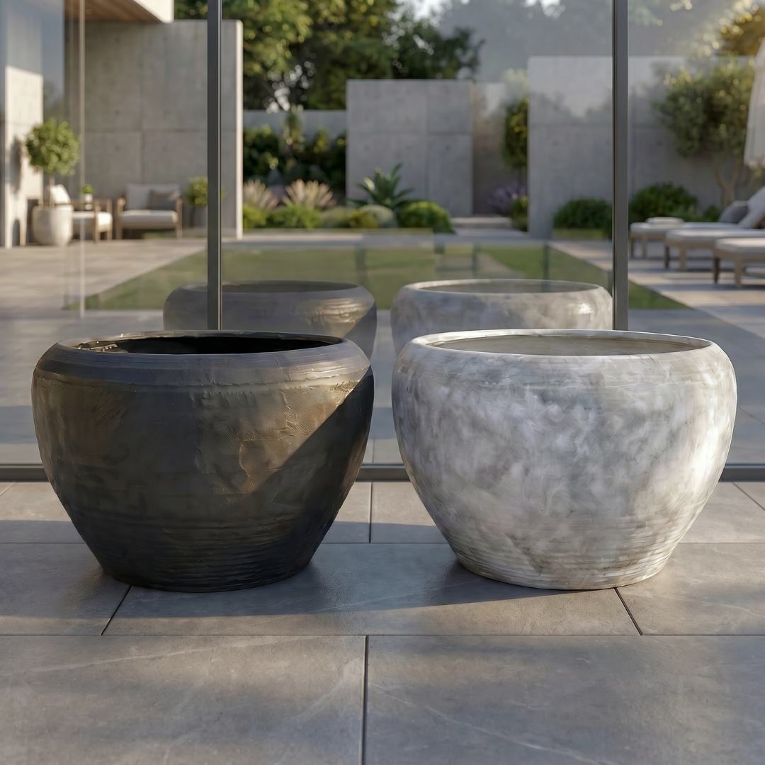 Titan XXL, Fiber Clay Pot, Hand-painted in Aged White or Aged Black, 28.3"D x 17"H