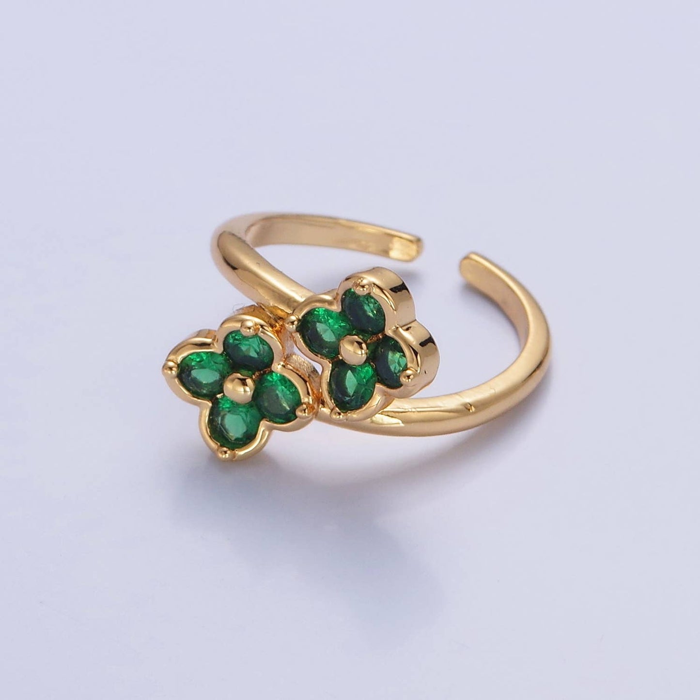 Colorful CZ Clover Gold Adjustable Ring O2217, O2218, O2219
