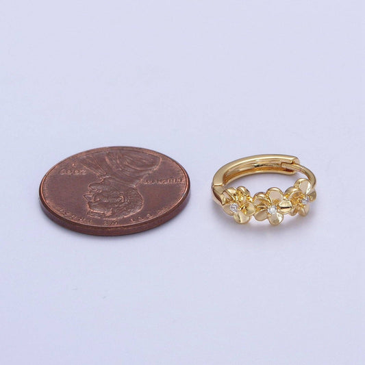 Minimalist 24K Gold Filled Flower Cubic Zirconia Huggie Hoops Earring T-104