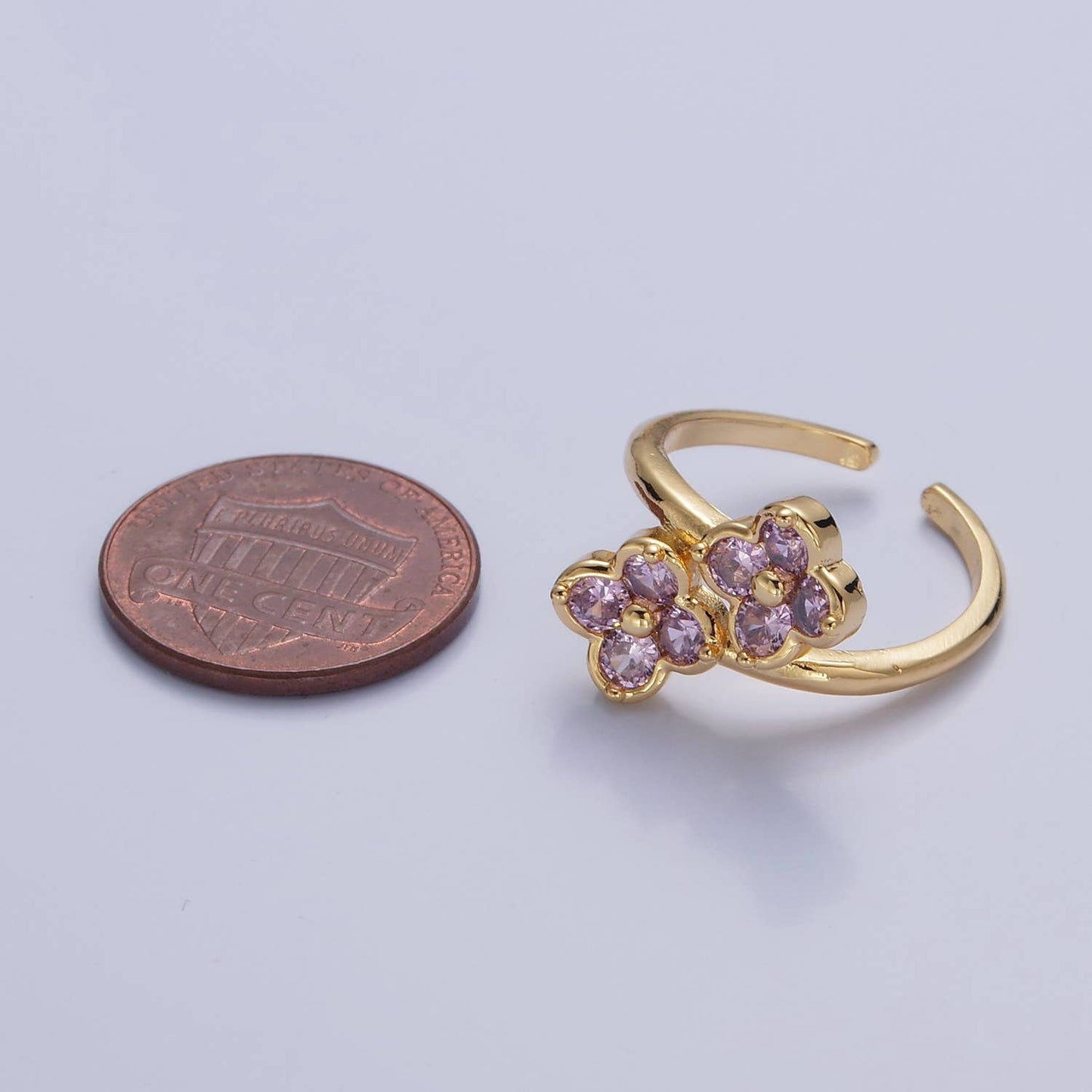 Colorful CZ Clover Gold Adjustable Ring O2217, O2218, O2219