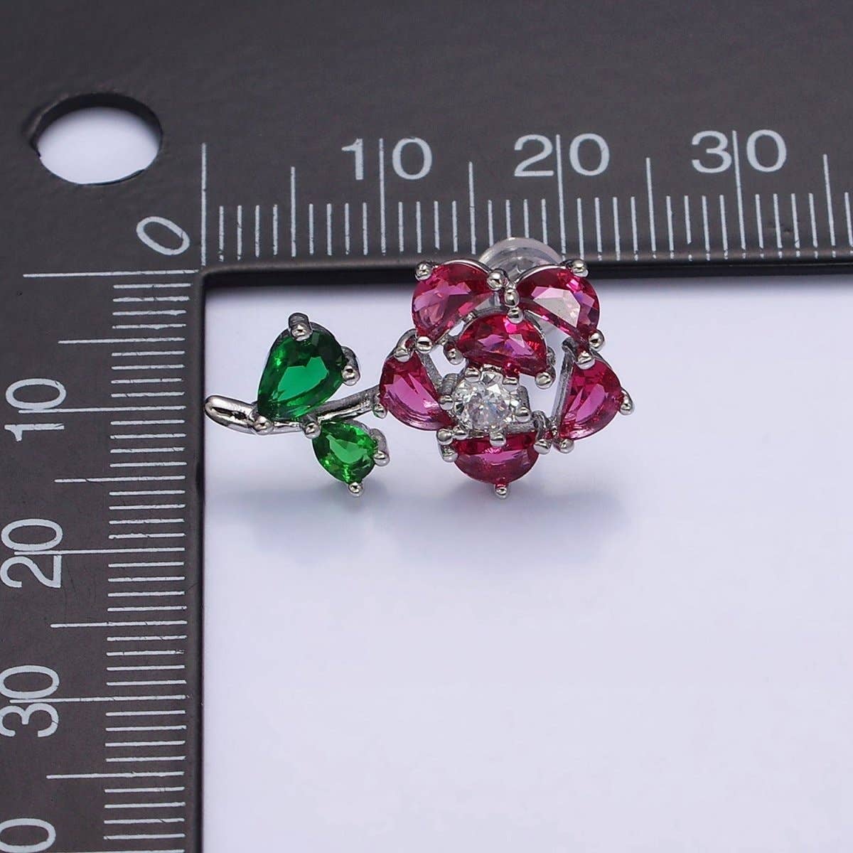 16K Gold Filled Clear, Fuchsia, Pink CZ Flower Leaf Multicolor Stud Earrings in Gold & Silver | AD1018 - AD1023