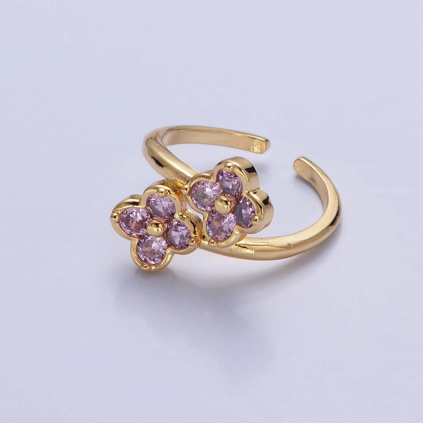 Colorful CZ Clover Gold Adjustable Ring O2217, O2218, O2219