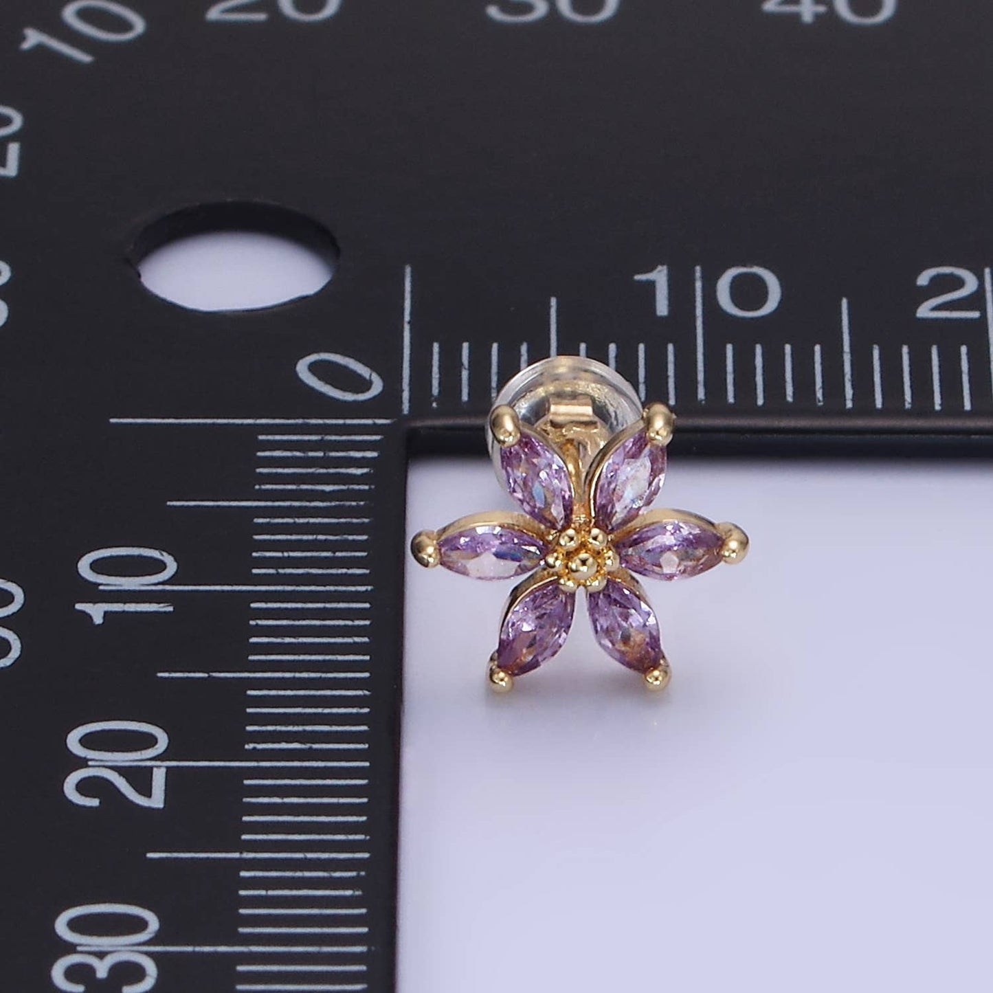 14K Gold Filled Clear, Purple, Blue CZ Flower Stud Earrings