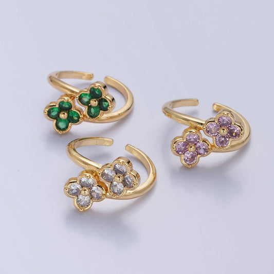 Colorful CZ Clover Gold Adjustable Ring O2217, O2218, O2219