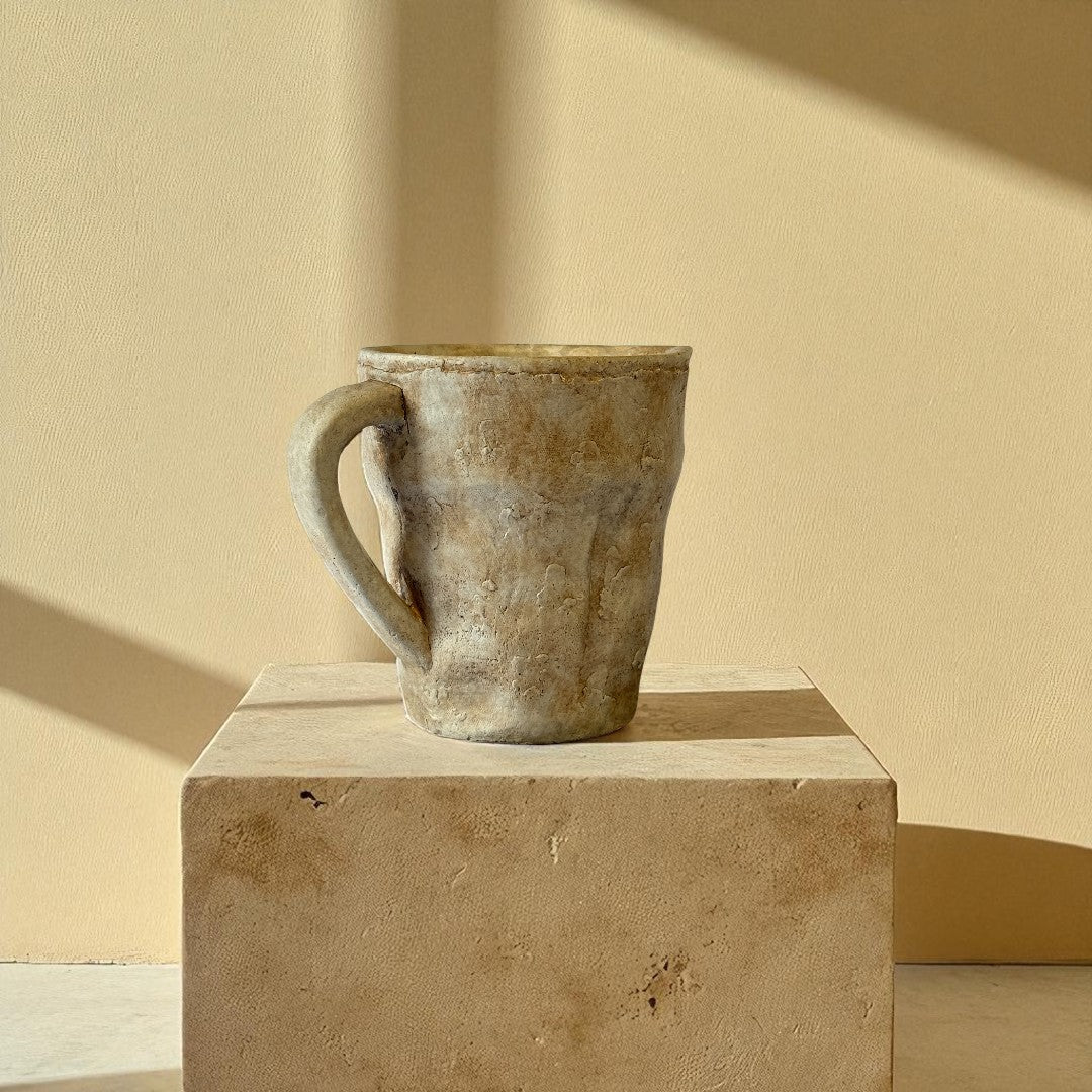 Valencia Carafe-Style Cement Planter, Hand-Painted in Aged White, 8.5"D x 7"H