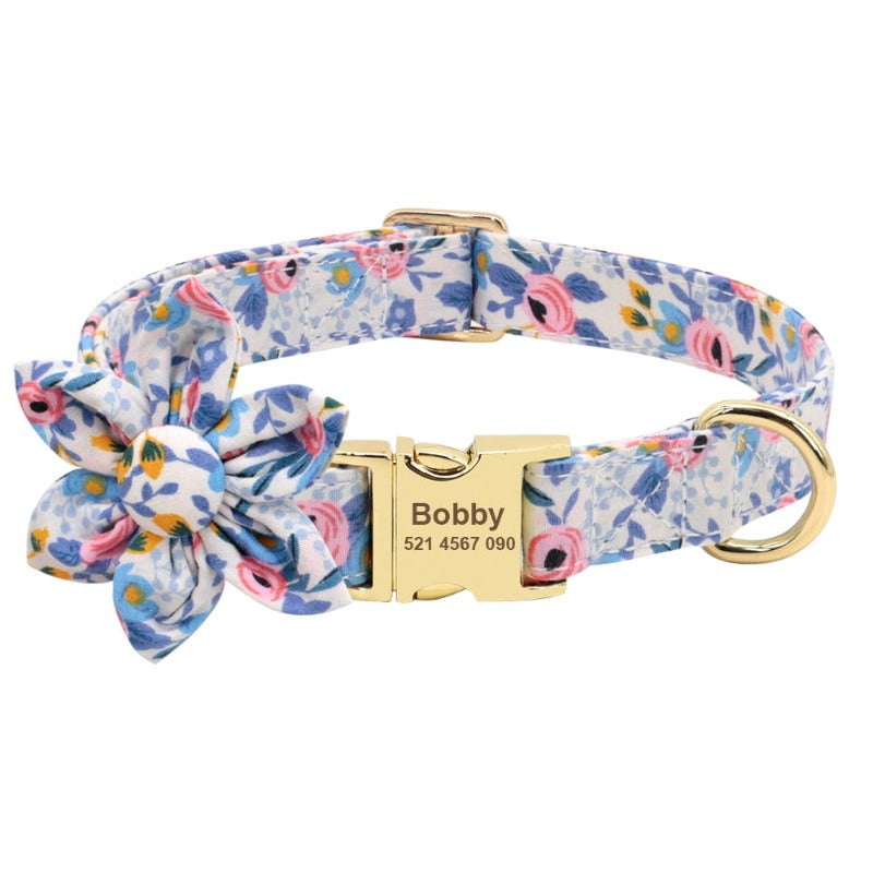 White Flower Dog Collar & Leash Set | Personalized Free
