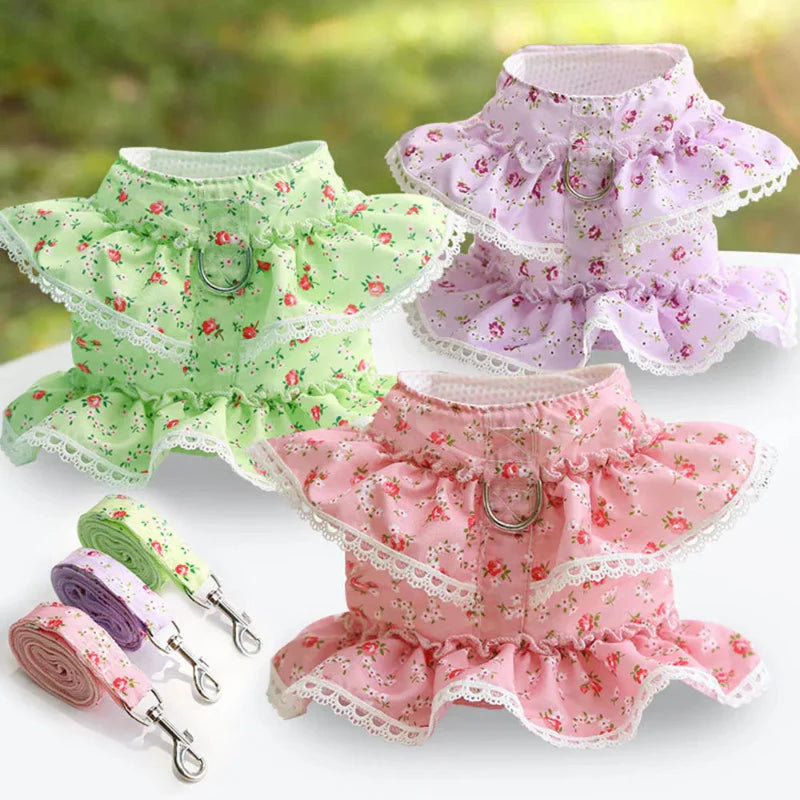 Dainty Floral & Lace Dog Harness