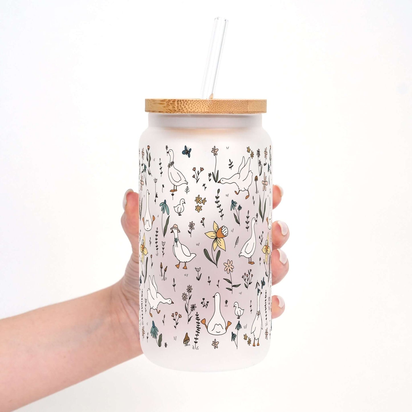 Floral Geese Cup With Lid and Straw