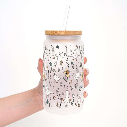 Floral Geese Cup With Lid and Straw