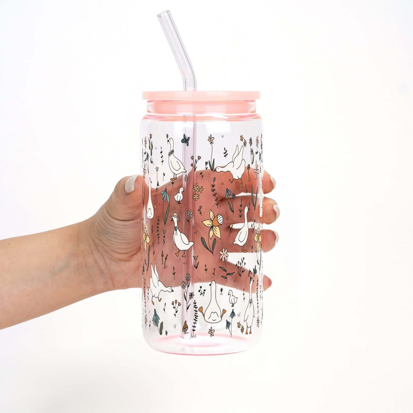 Floral Geese Cup With Lid and Straw