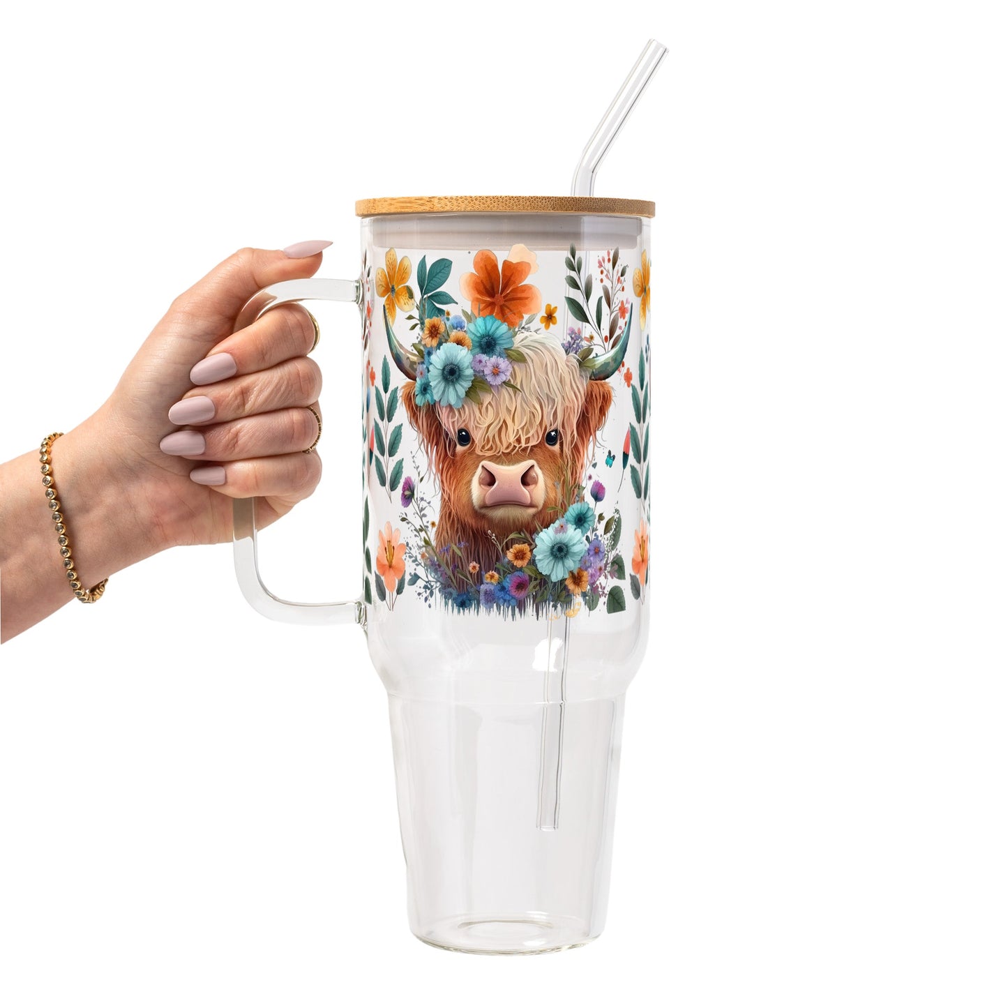 Highland Cow Glass Cup, Mug & Tumbler with Lid and Straw