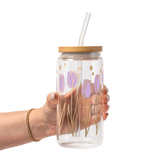 Purple Tulips Glass Cups