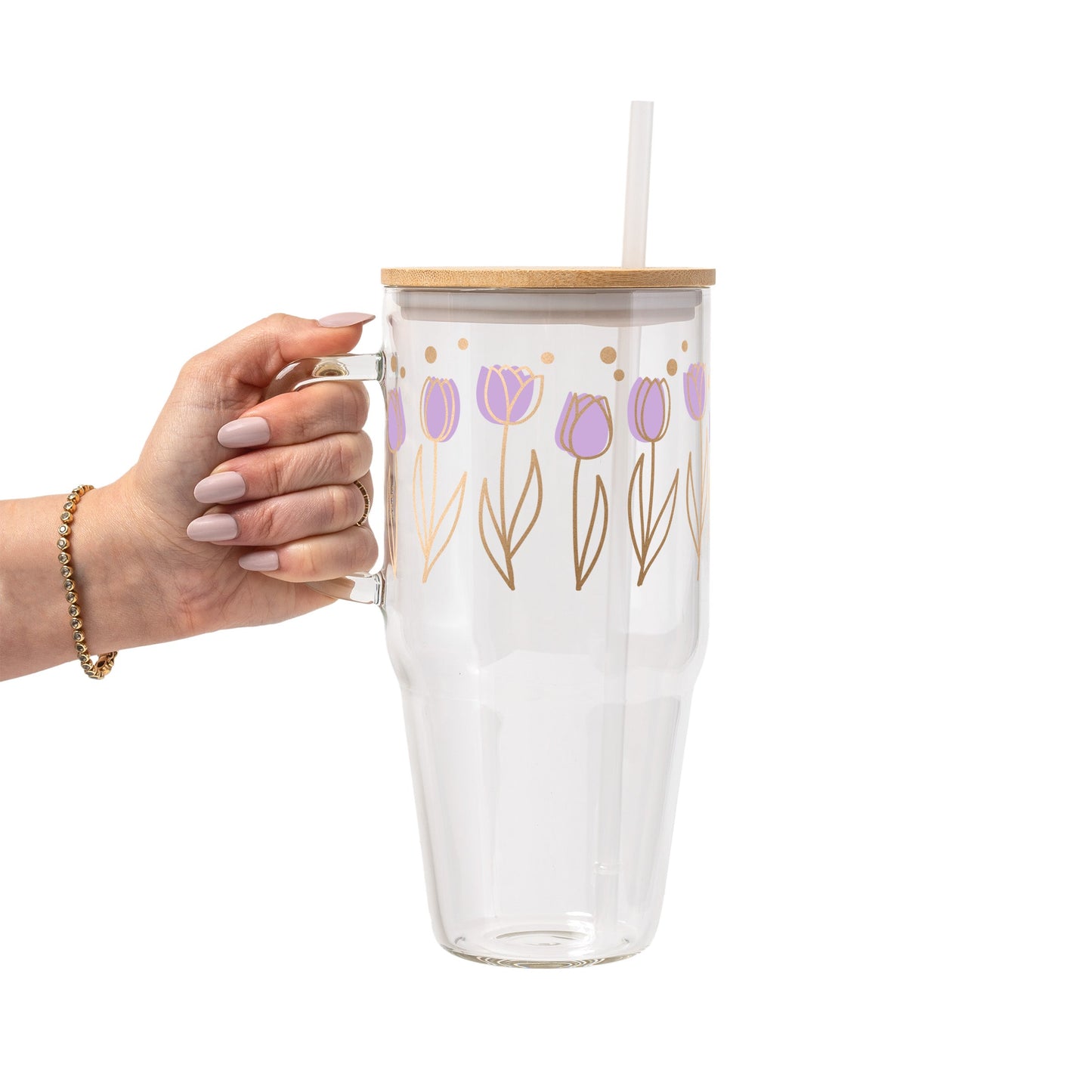 Purple Tulips Glass Cups
