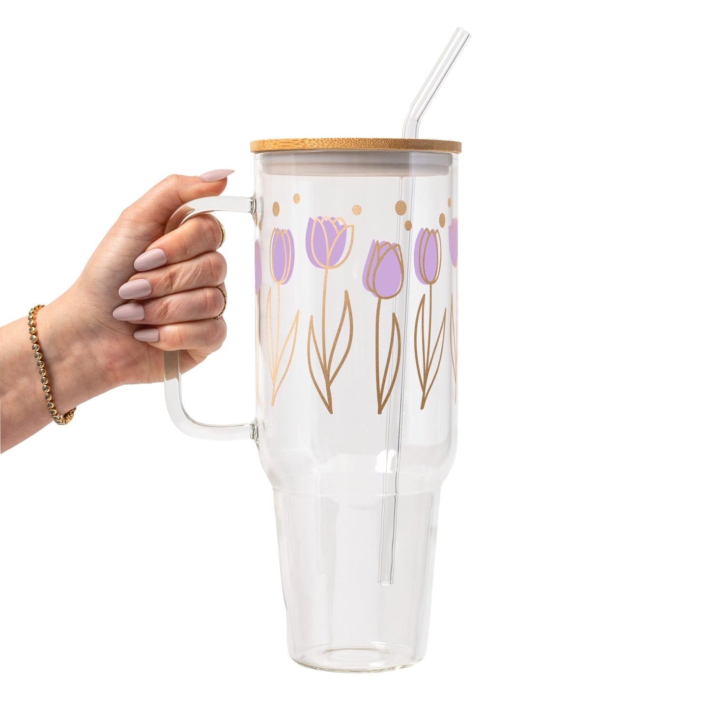 Purple Tulips Glass Cups
