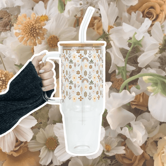 Neutral Wildflowers Tumbler with Lid and Straw