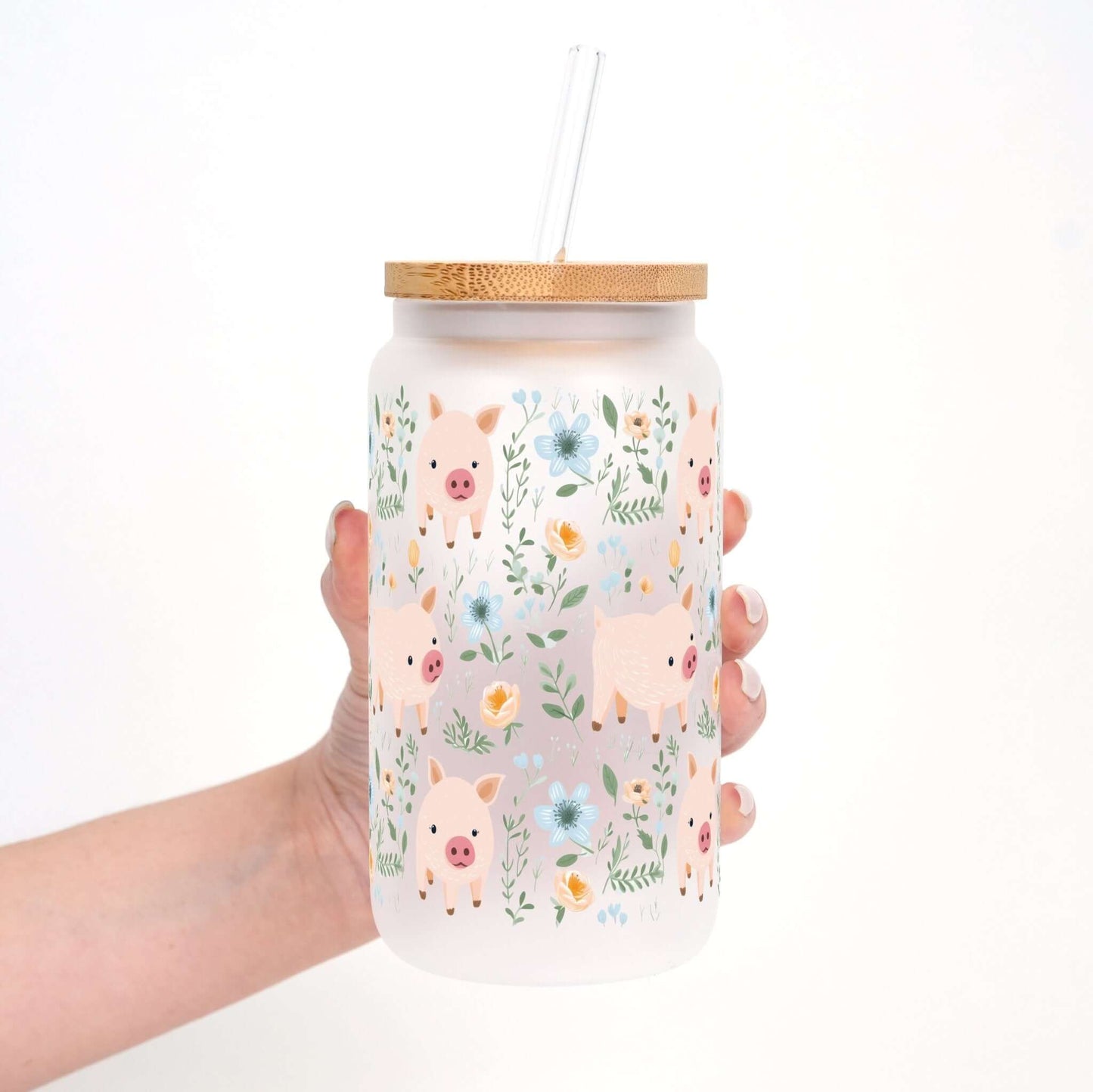 Piggy Floral Cup With Lid and Straw