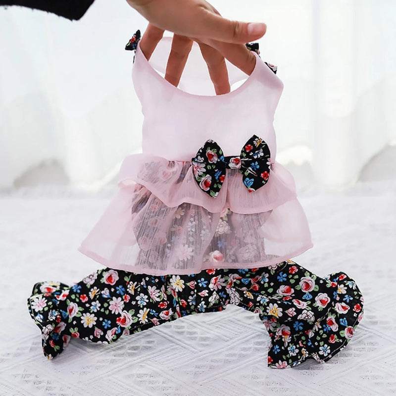 Floral Ruffle Dog Romper – Pink or White