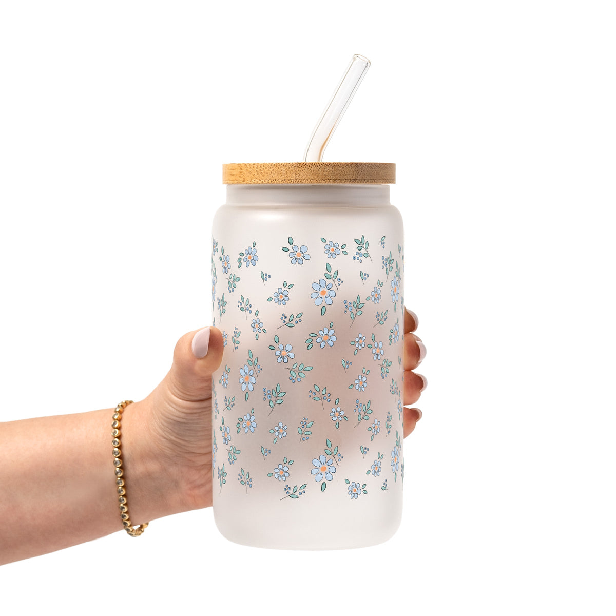 Minimalist Blue Flowers Glass Cups