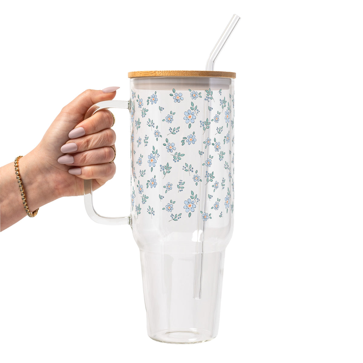 Minimalist Blue Flowers Glass Cups