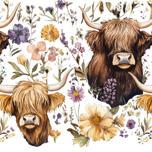 Wildflower Highland Cow Glass Cup, Mug & Tumbler with Lid and Straw