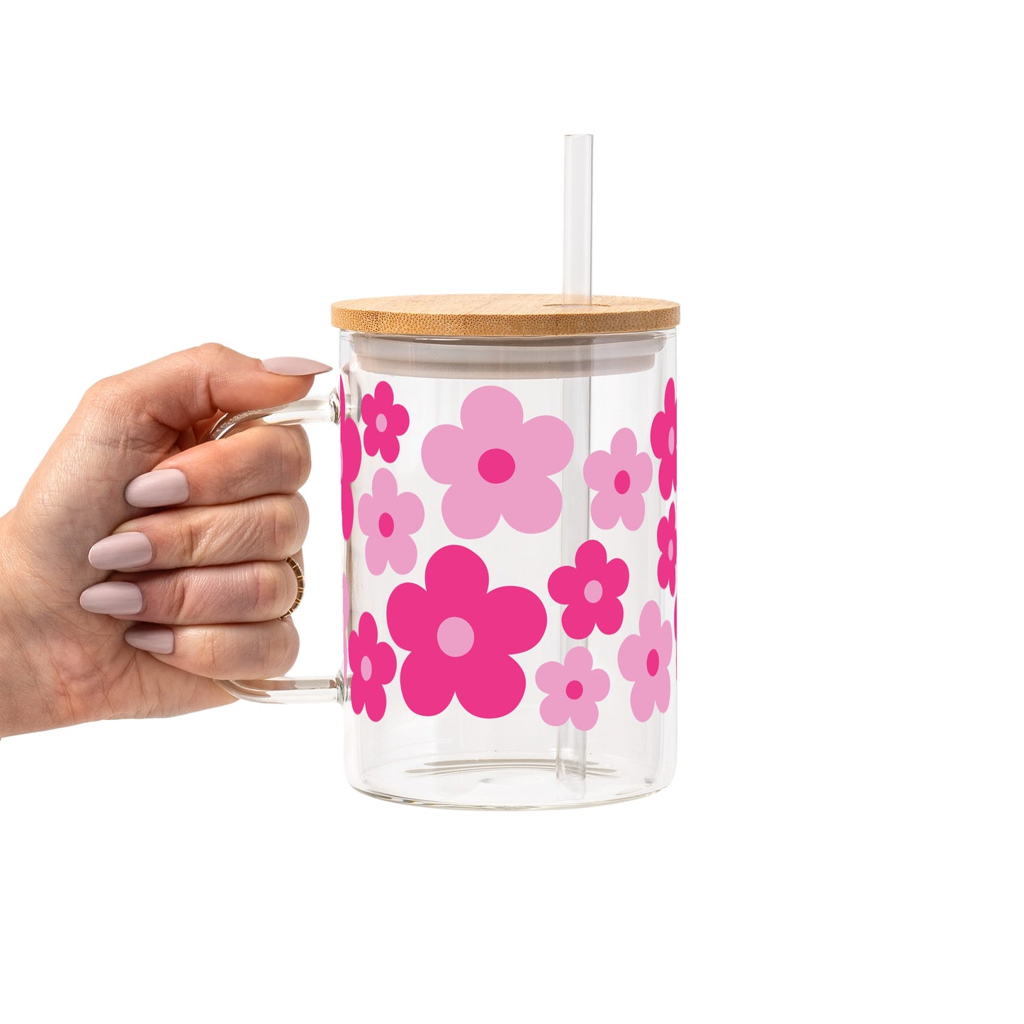 Retro Pink Daisy Floral Glass Cups