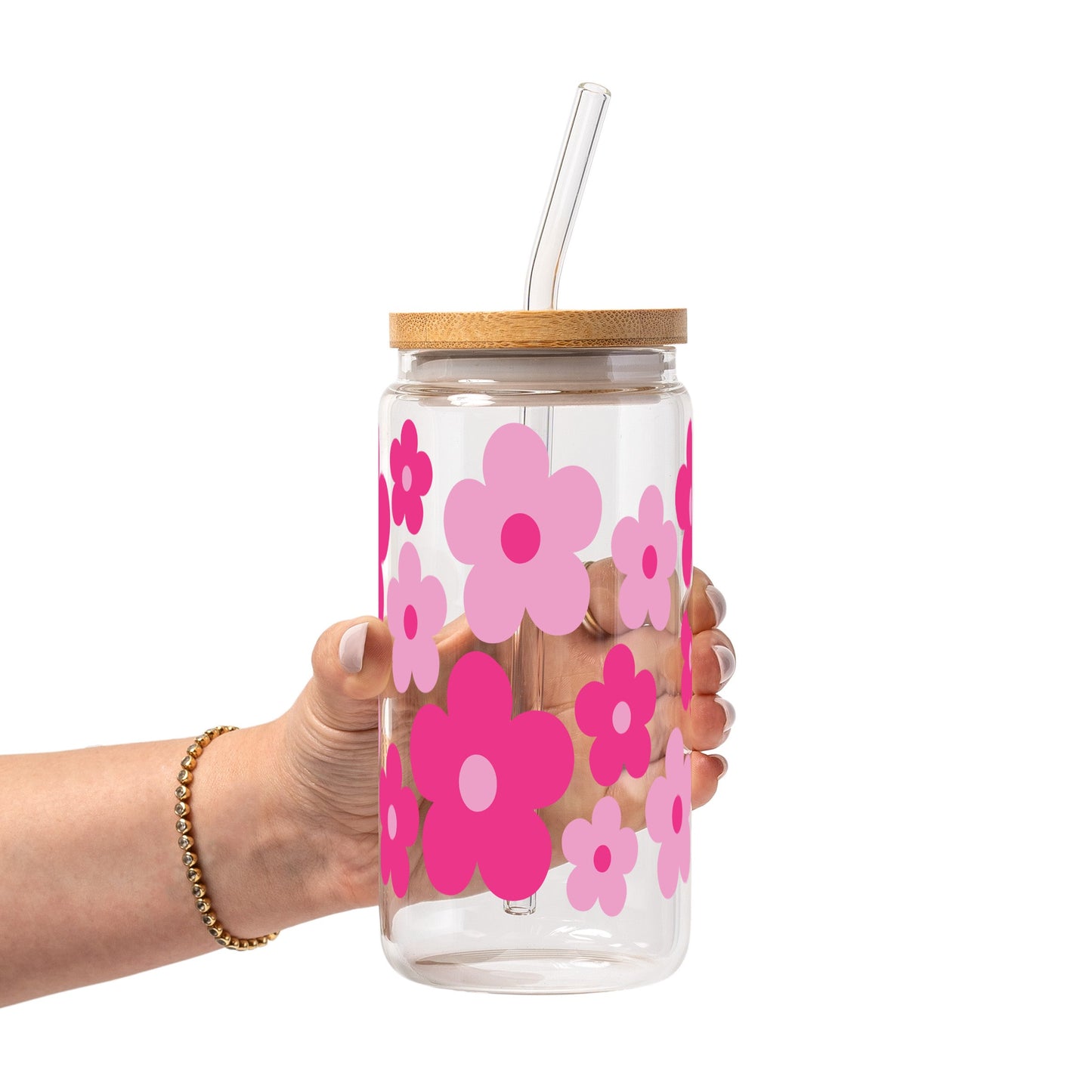 Retro Pink Daisy Floral Glass Cups
