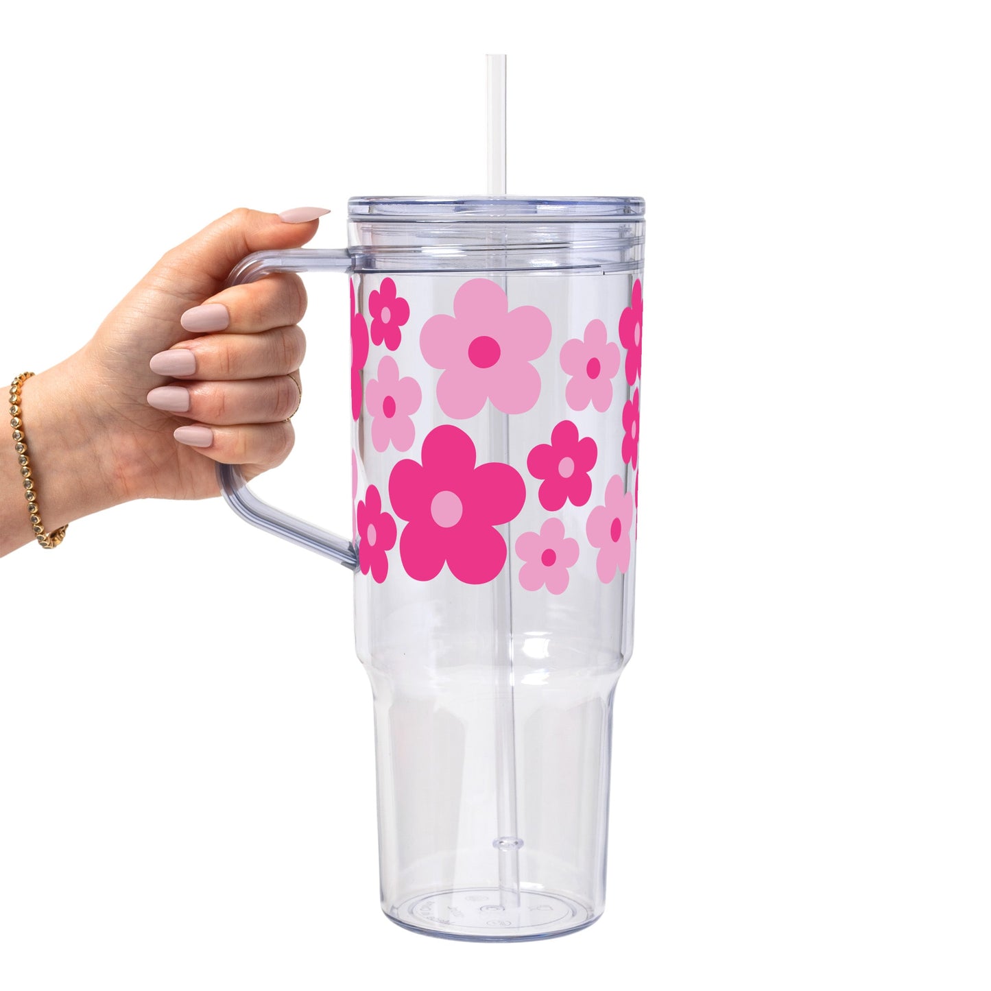 Retro Pink Daisy Floral Glass Cups