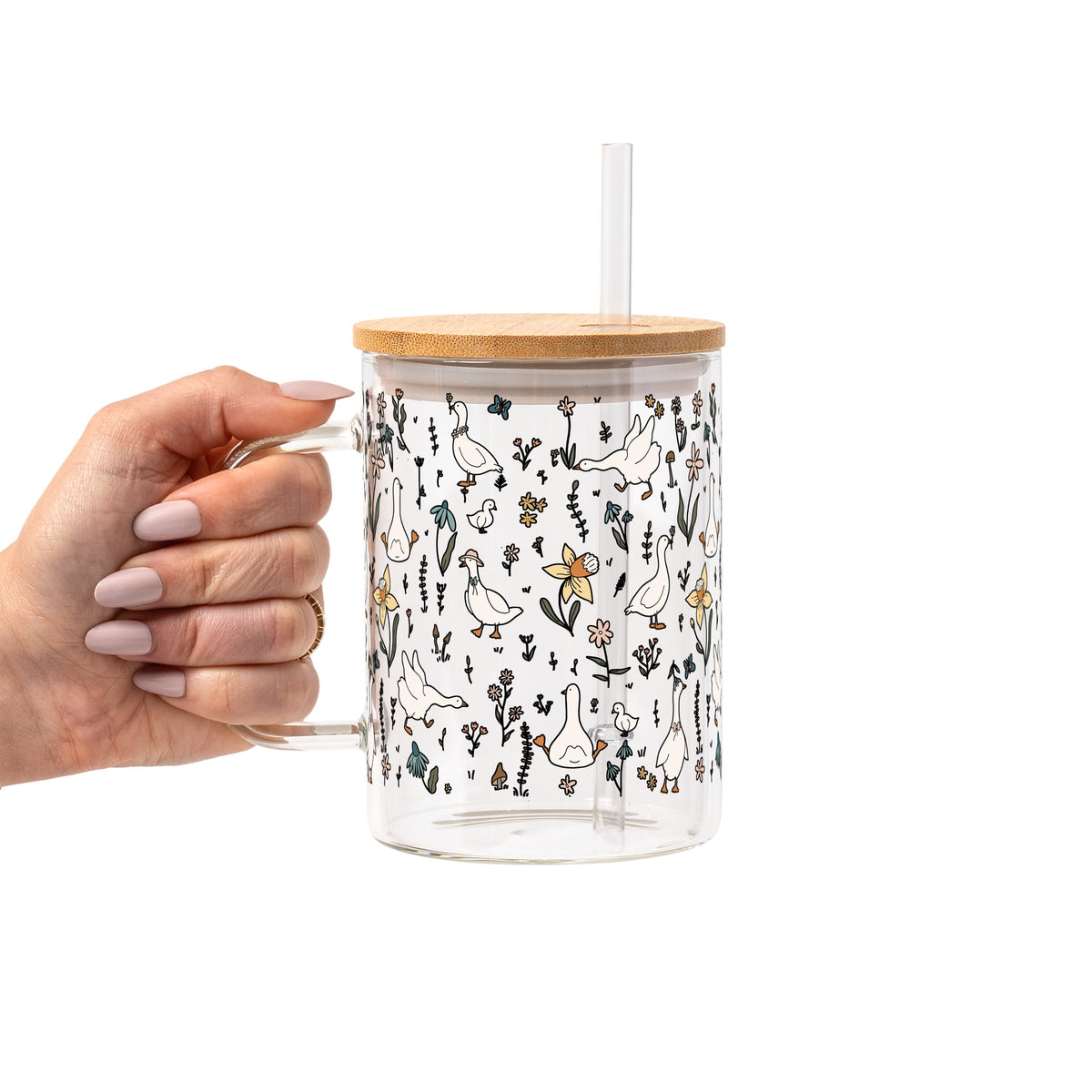 Spring Garden Geese Glass Cups