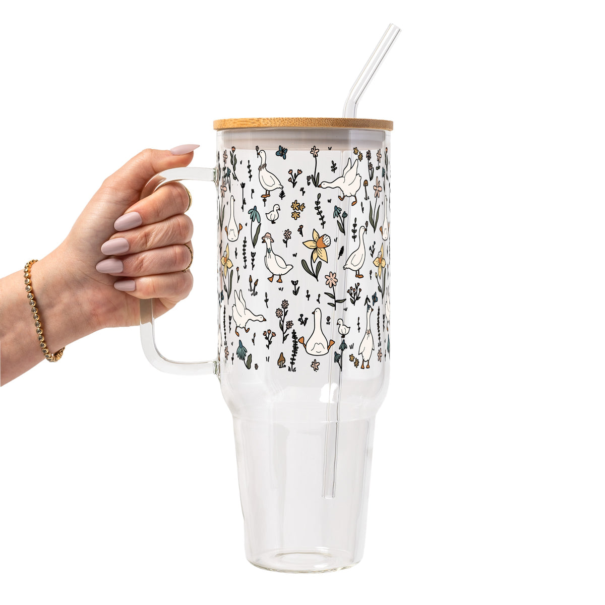 Spring Garden Geese Glass Cups