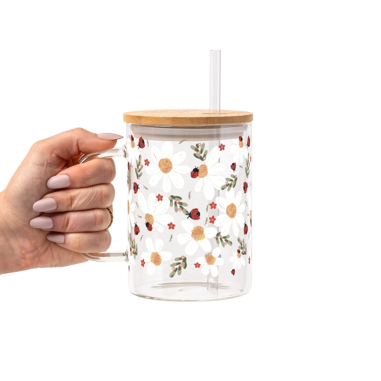 Daisy Ladybug Floral Glass Cups