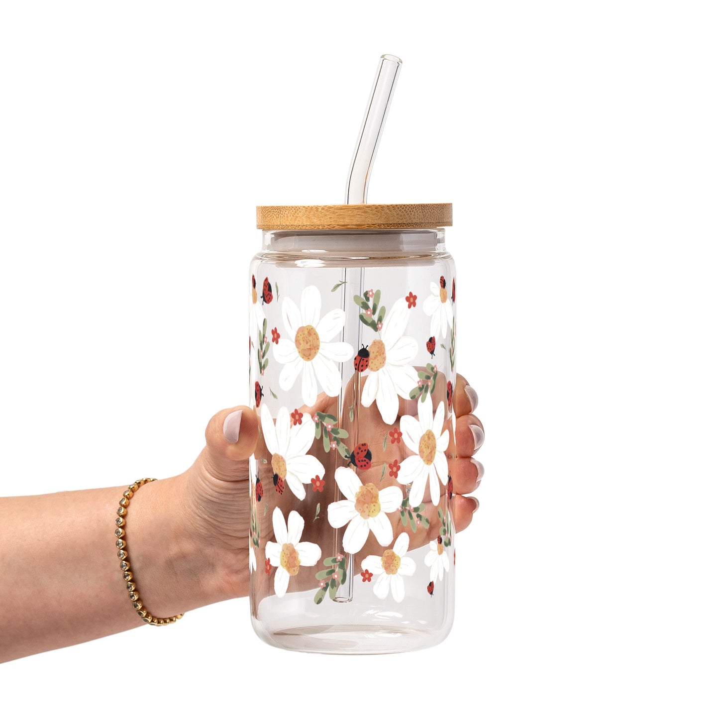 Daisy Ladybug Floral Glass Cups