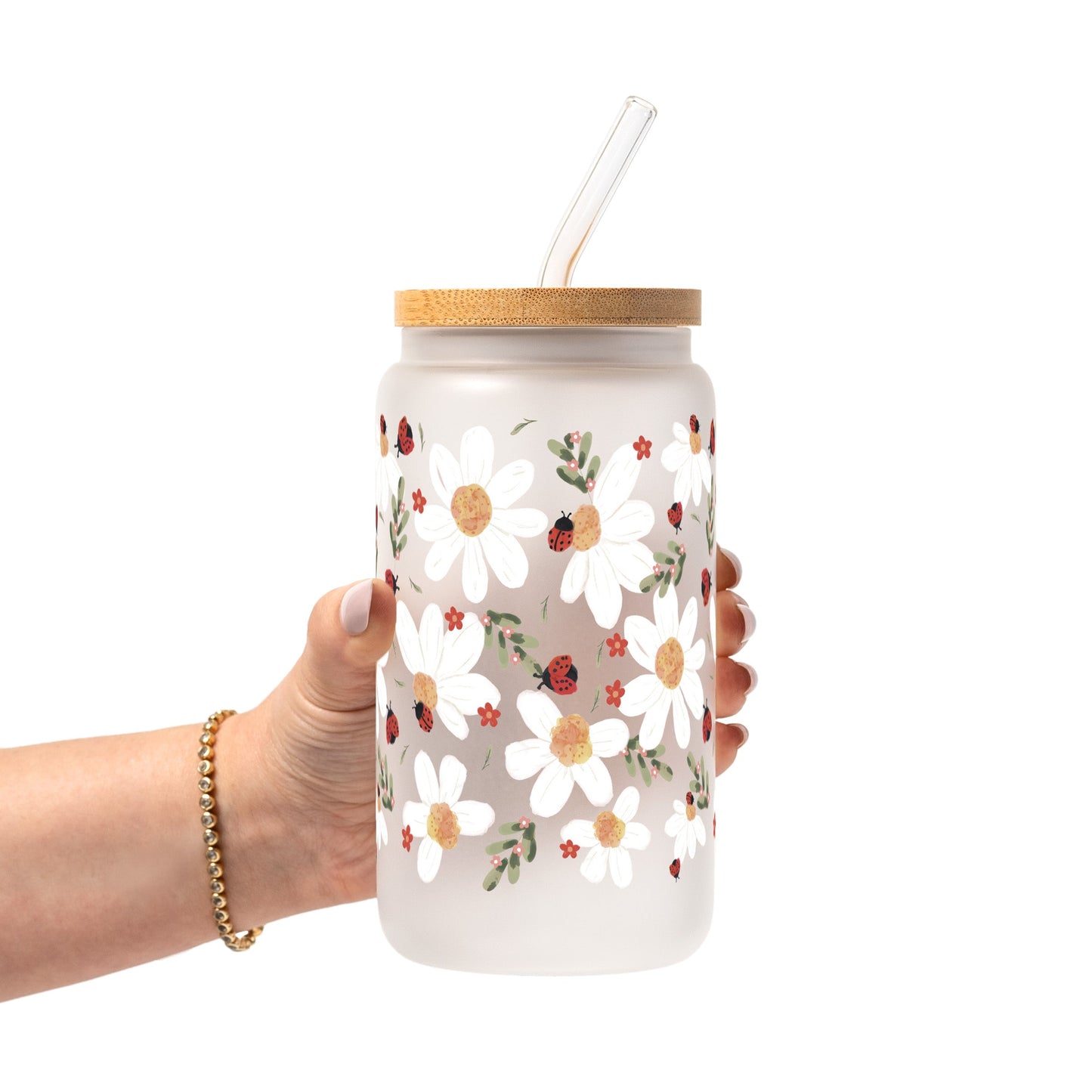 Daisy Ladybug Floral Glass Cups