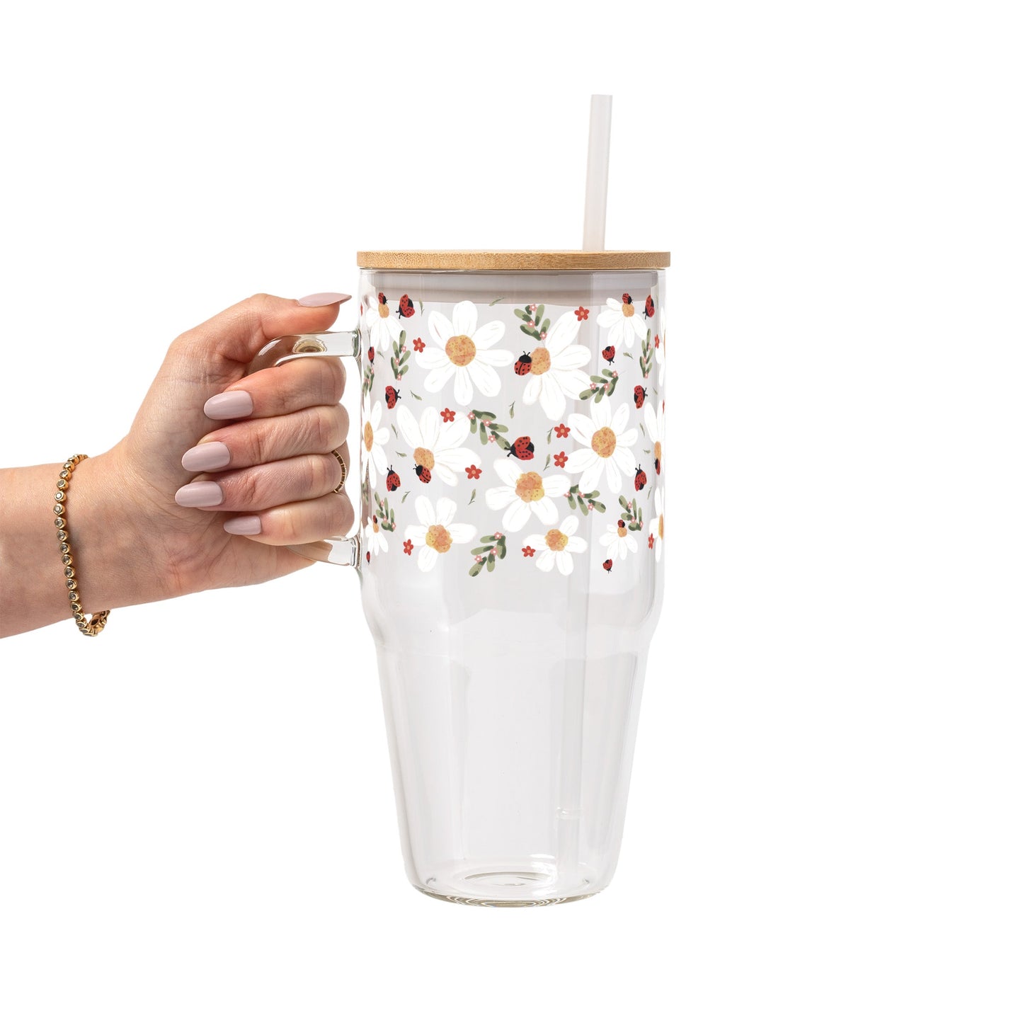 Daisy Ladybug Floral Glass Cups