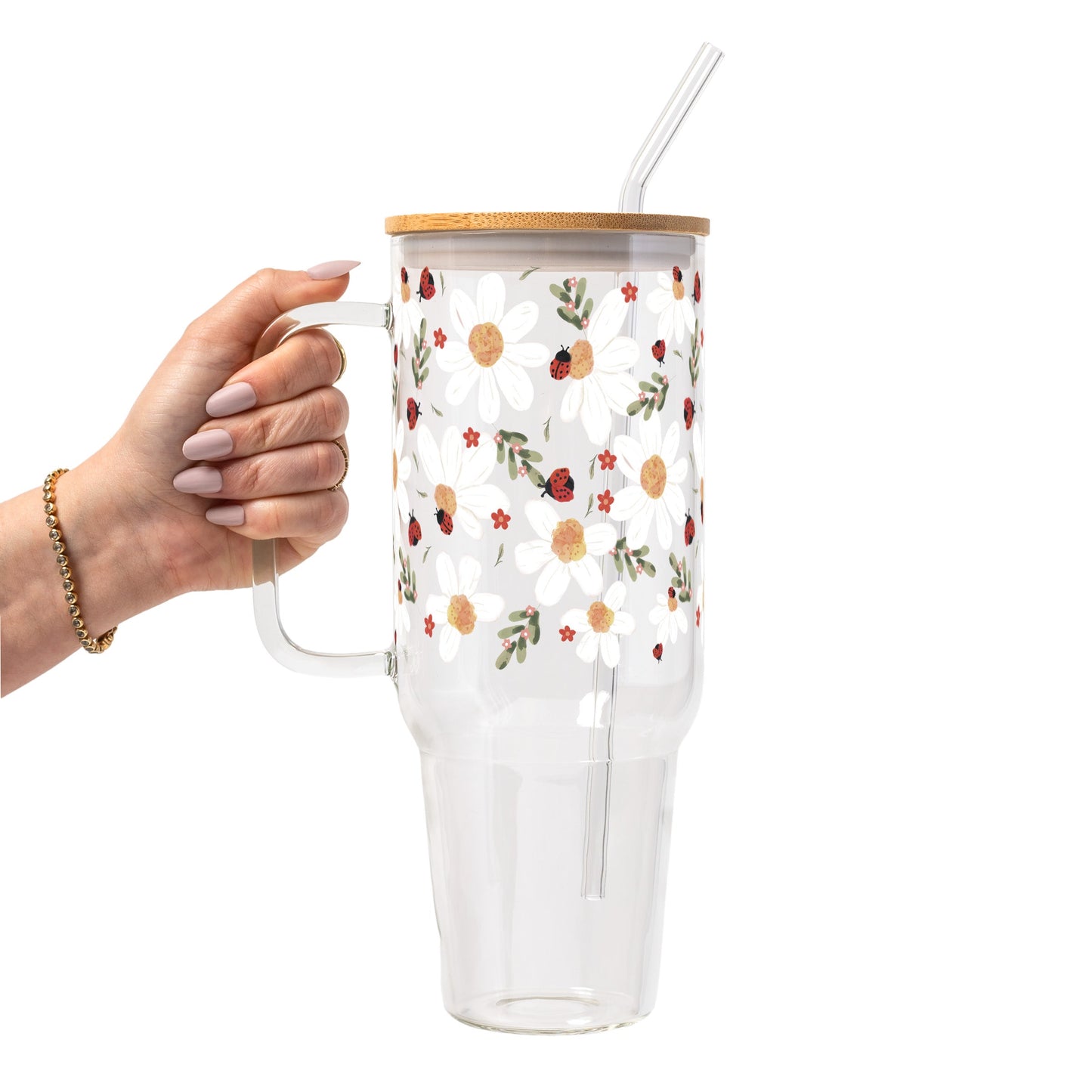 Daisy Ladybug Floral Glass Cups