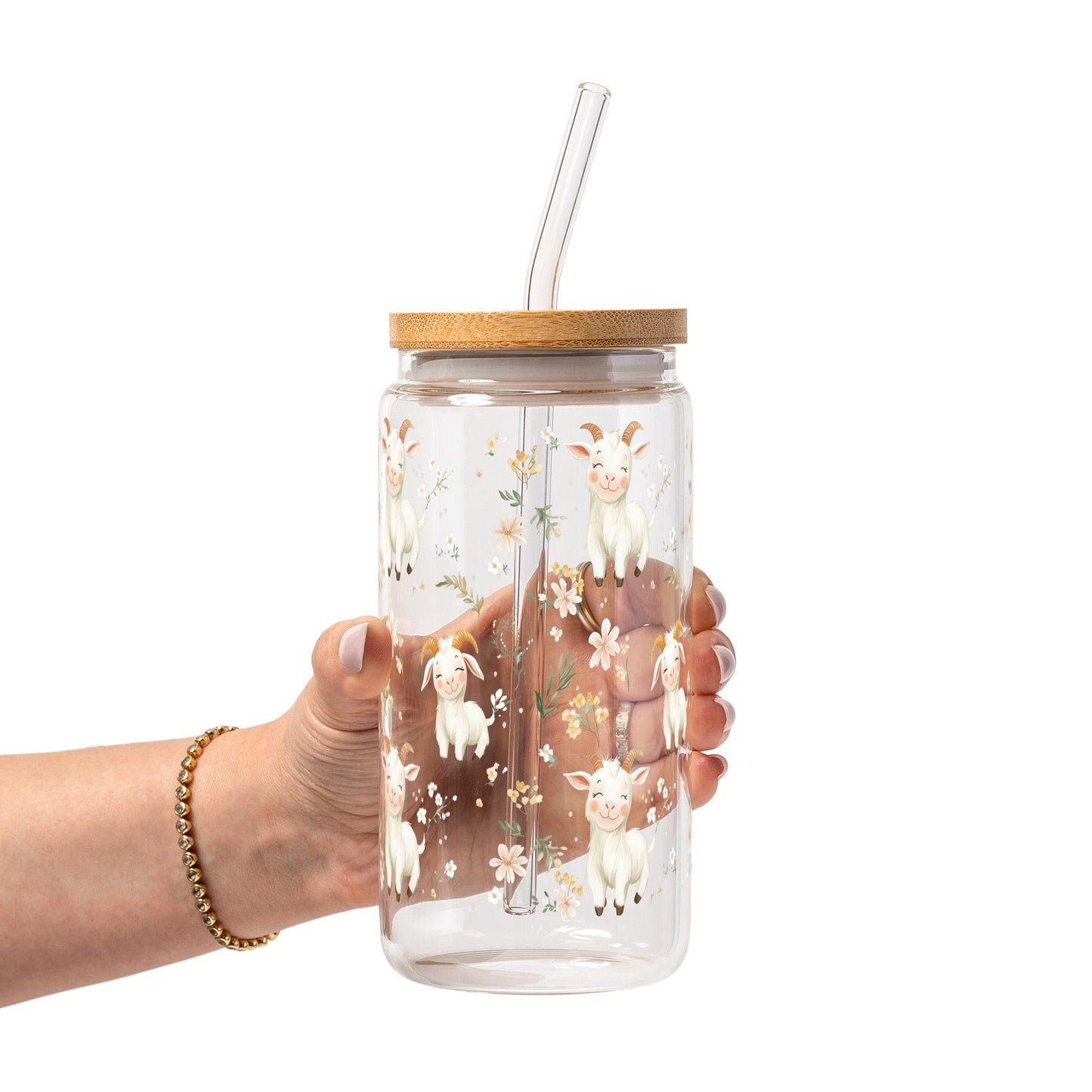 Floral Cute Goats Glass Cups