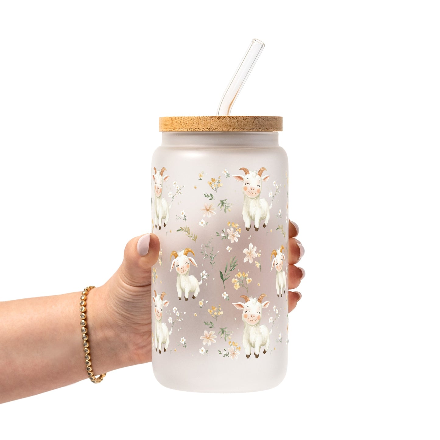 Floral Cute Goats Glass Cups