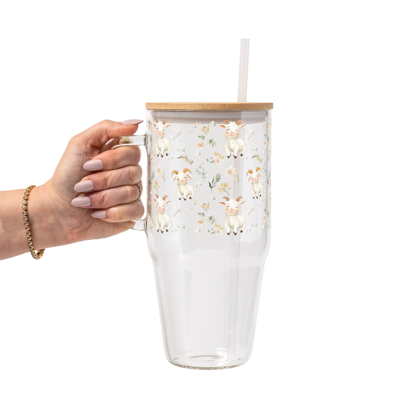 Floral Cute Goats Glass Cups