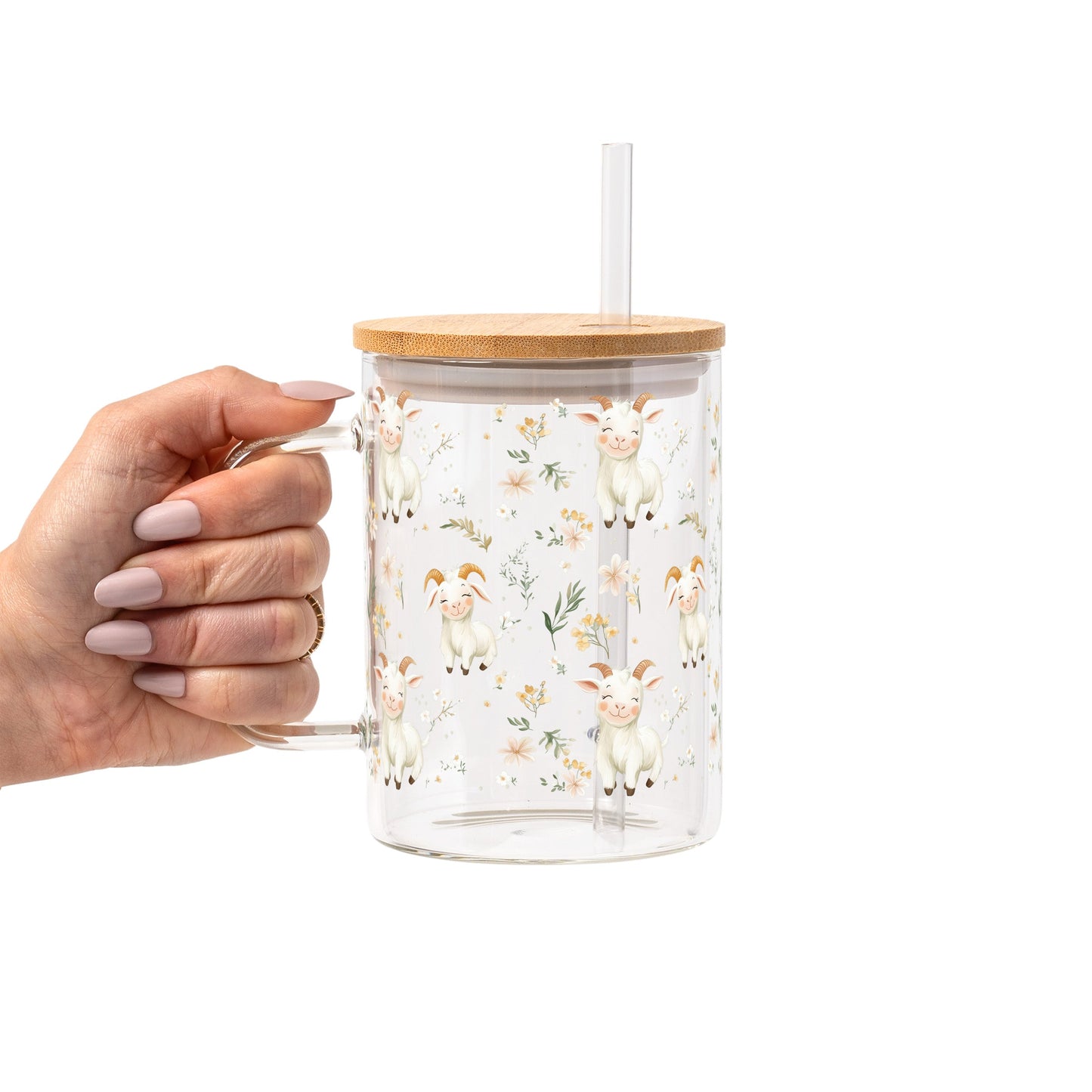 Floral Cute Goats Glass Cups