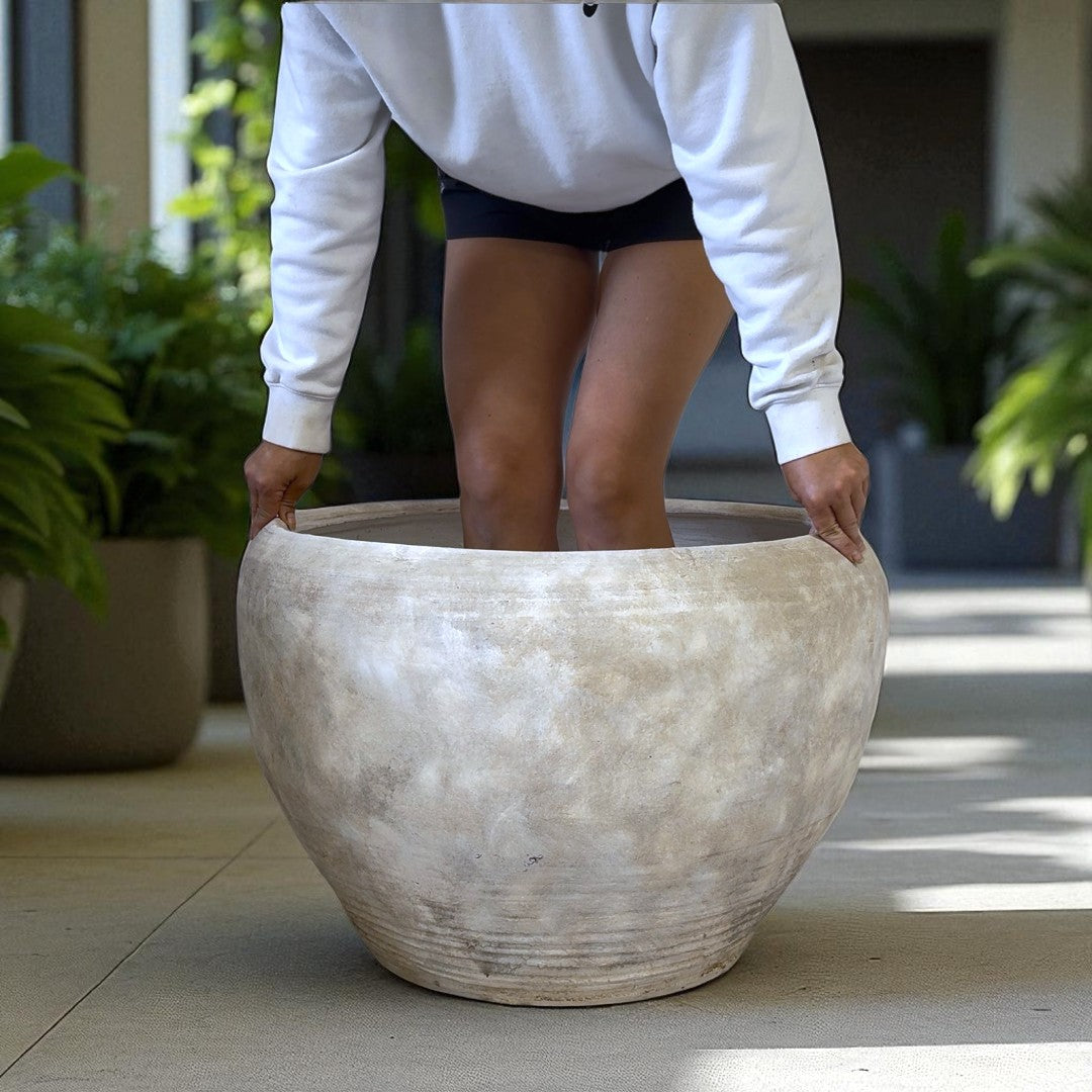 Titan XXL, Fiber Clay Pot, Hand-painted in Aged White or Aged Black, 28.3"D x 17"H