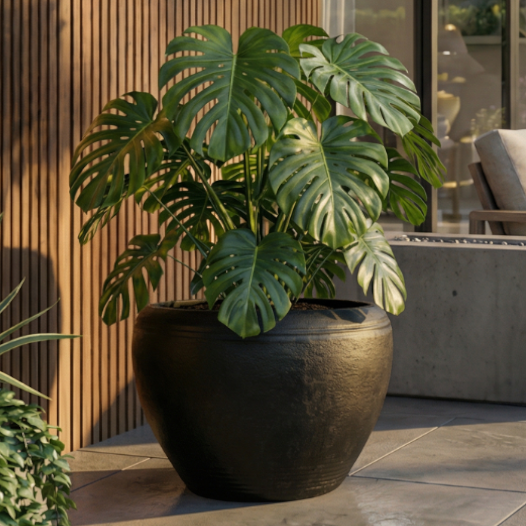 Titan XXL, Fiber Clay Pot, Hand-painted in Aged Black or Aged White, 28.3"D x 17"H
